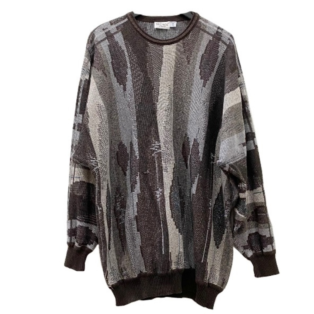 Vintage St. Croix Knits Brown/Gray Abstract Raglan Sleeve Men’s Sweater Size XXL